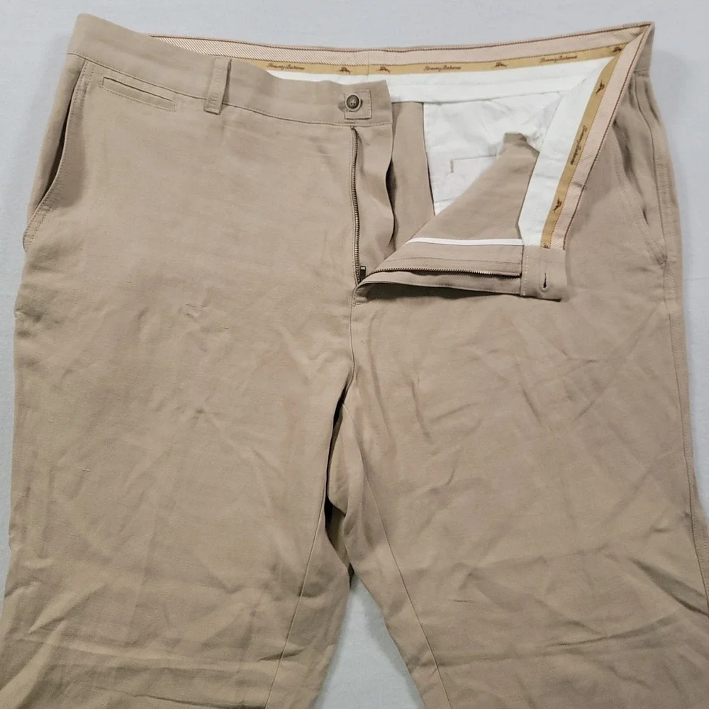 Tommy Bahama Brosnan Pants Mens 40x30 Khaki Linen Silk Flat Front Chino Coastal